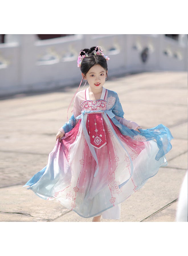 Flag Platinum Qibo Hanfu Girls' Spring Style  New Children's Ancient-style Ethereal Dress, Kongshan Pink Without Shawl, Size 120 - Image 5
