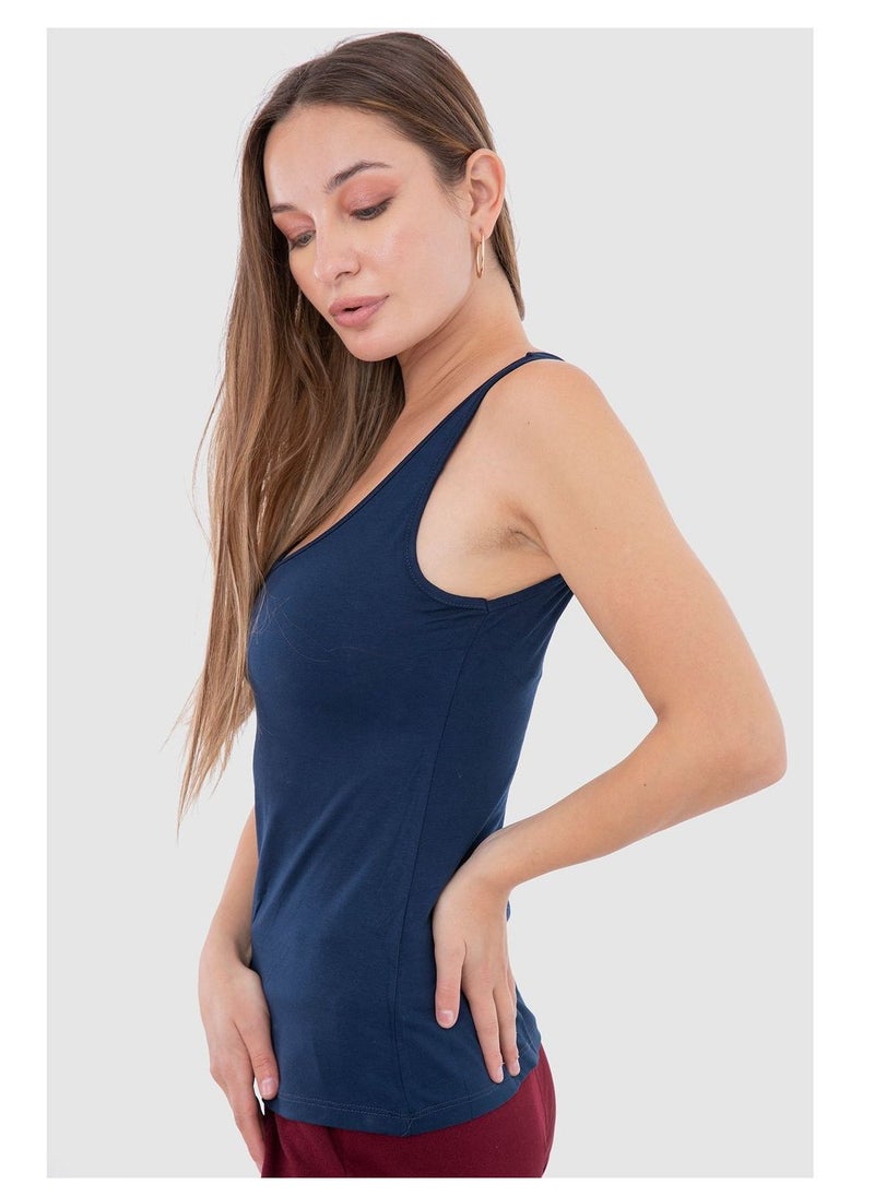 Mesery - Mesery Women's Cotton Stretch Plain Tank Top - Navy - Image 1