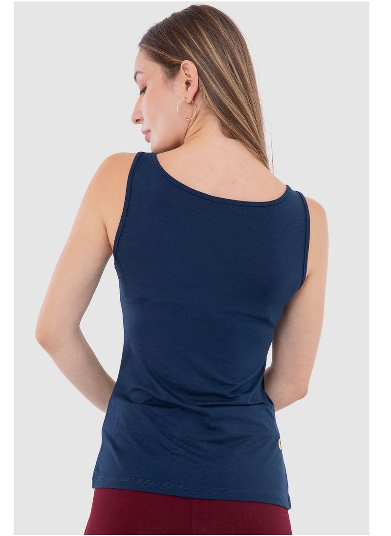 Mesery - Mesery Women's Cotton Stretch Plain Tank Top - Navy - Image 1
