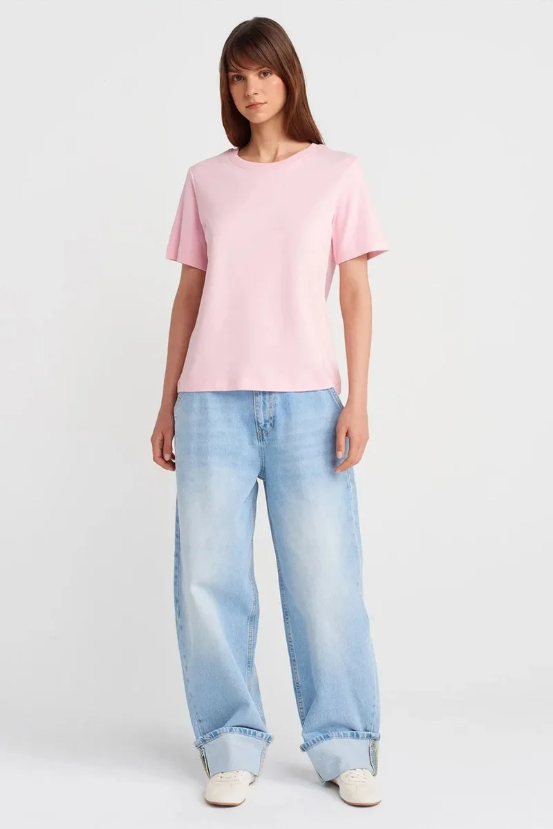 Dilvin Powder Pink DILVIN Women's Cotton Crew Neck T-Shirt for Women | Best Price UAE