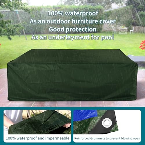 TARPAL 15x15 Feet Green Tarp Waterproof Multipurpose Protective Cover All Purpose Poly Tarps Cover for Pool Outdoor Furniture Camping Firewood BoatRoof Waterproofing - Image 3