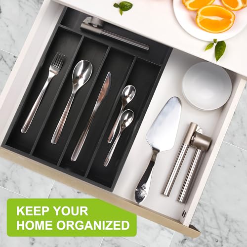 Unibambou Bamboo Kitchen Drawer Organizer - silverware organizer - Cutlery Tray - Utensil Tray - drawer dividers and Utensil Holder with Wood Silverware Holder for Flatware Cutlery (5 Slots, Black) - Image 4
