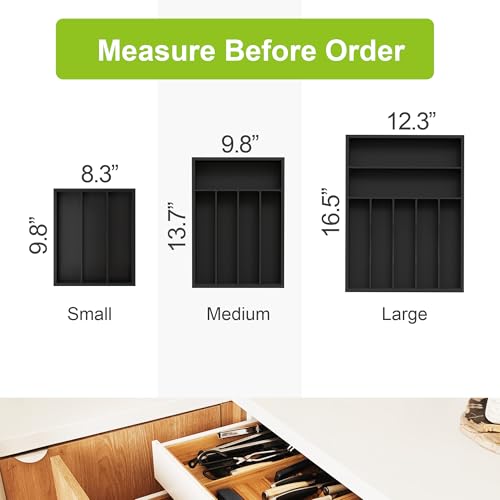 Unibambou Bamboo Kitchen Drawer Organizer - silverware organizer - Cutlery Tray - Utensil Tray - drawer dividers and Utensil Holder with Wood Silverware Holder for Flatware Cutlery (5 Slots, Black) - Image 2