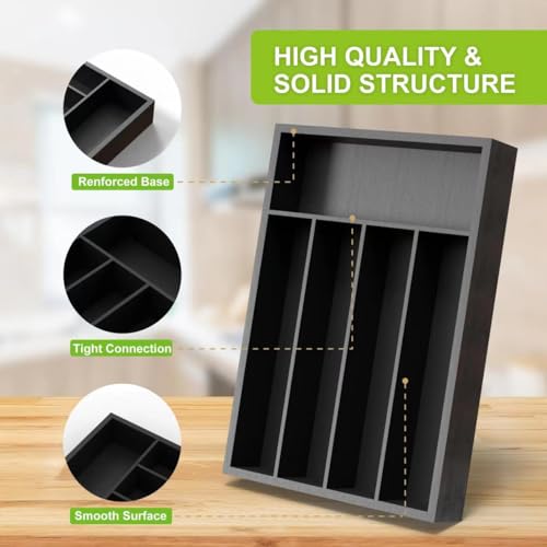 Unibambou Bamboo Kitchen Drawer Organizer - silverware organizer - Cutlery Tray - Utensil Tray - drawer dividers and Utensil Holder with Wood Silverware Holder for Flatware Cutlery (5 Slots, Black) - Image 5