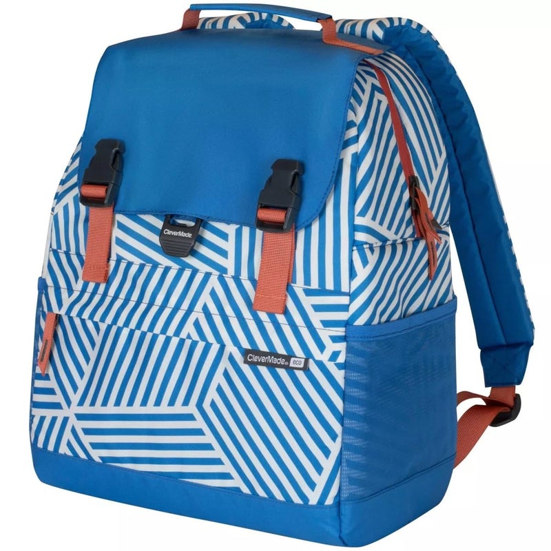 CleverMade Insulated Backpack Cooler Bag - 18 Can Leakproof Cooler Backpack with Bottle Opener, Outer Zippered Storage and Mesh Side Pockets for Lunch, Work, Picnic, and Camping - Blue Stripe - Image 1