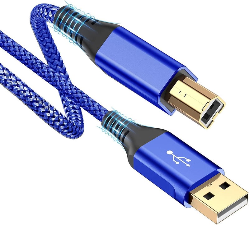 rts (1.5M) Printer Cable High Speed Nylon Braided USB 2.0 Scanner Cable A Male to B Male Compatible with Printers, Scanner for Canon, Brother, Dell, Epson, HP, Samsung, Lexmark, Xerox Blue - Image 1