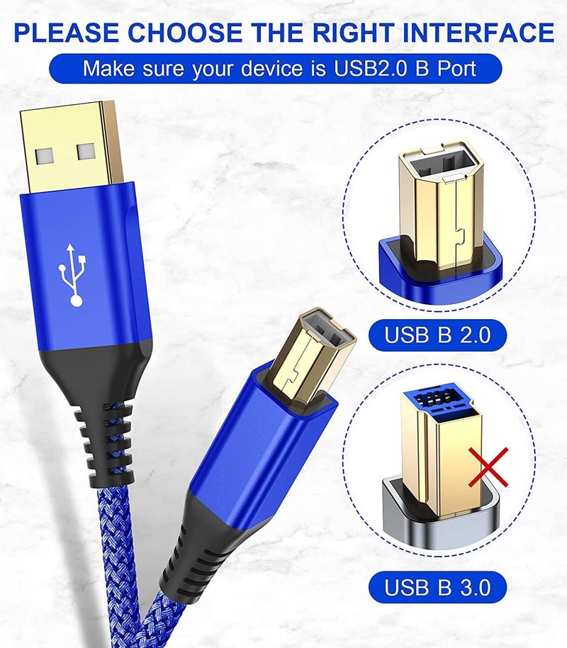 rts (1.5M) Printer Cable High Speed Nylon Braided USB 2.0 Scanner Cable A Male to B Male Compatible with Printers, Scanner for Canon, Brother, Dell, Epson, HP, Samsung, Lexmark, Xerox Blue - Image 4