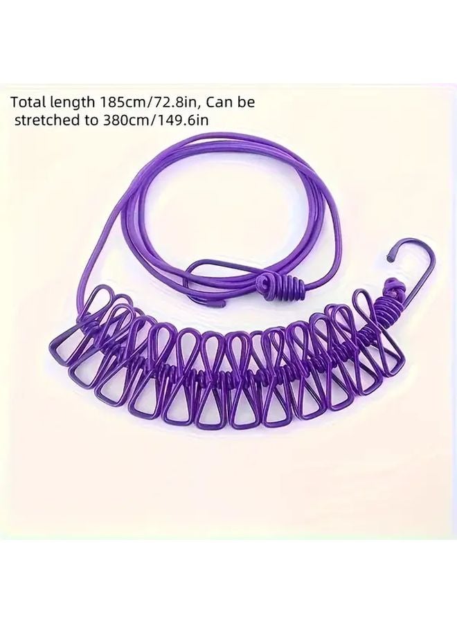 Black Expandable Portable Travel Clothes Drying Rope Windproof Retractable With 12 Clips - Image 4