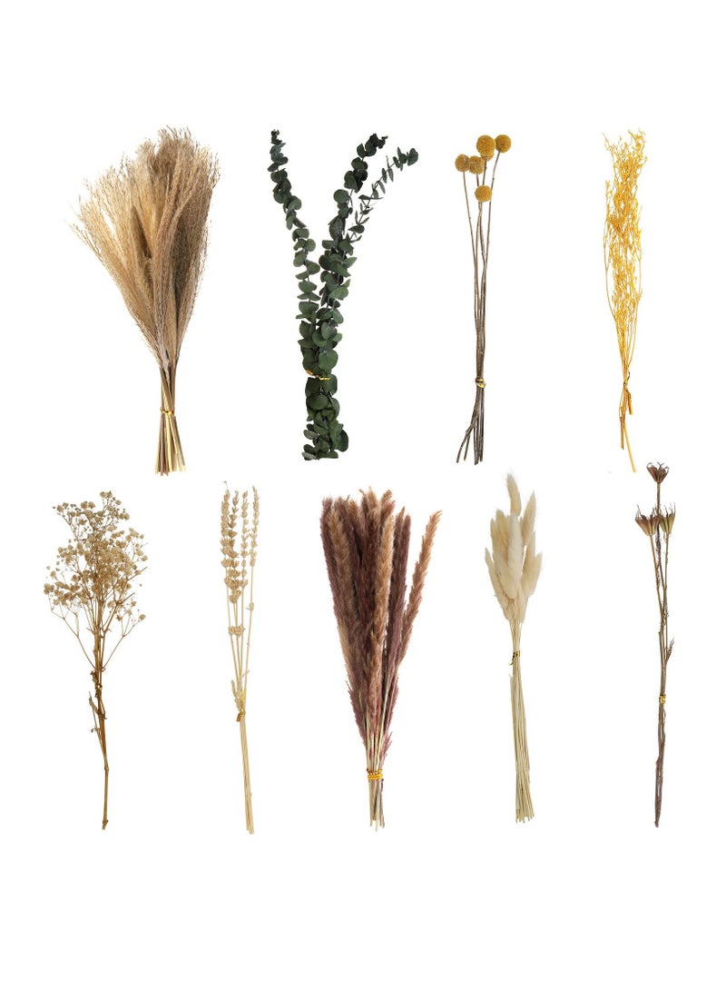Dried Flowers Decoration, 91 Pcs Natural Pampas Grass Bouquets Boho Decor, DIY Mix Preserved Flowers Wreath with Bamboo Semicircle Base for Fall Arrangement, Wedding, Farmhouse Party - Image 2