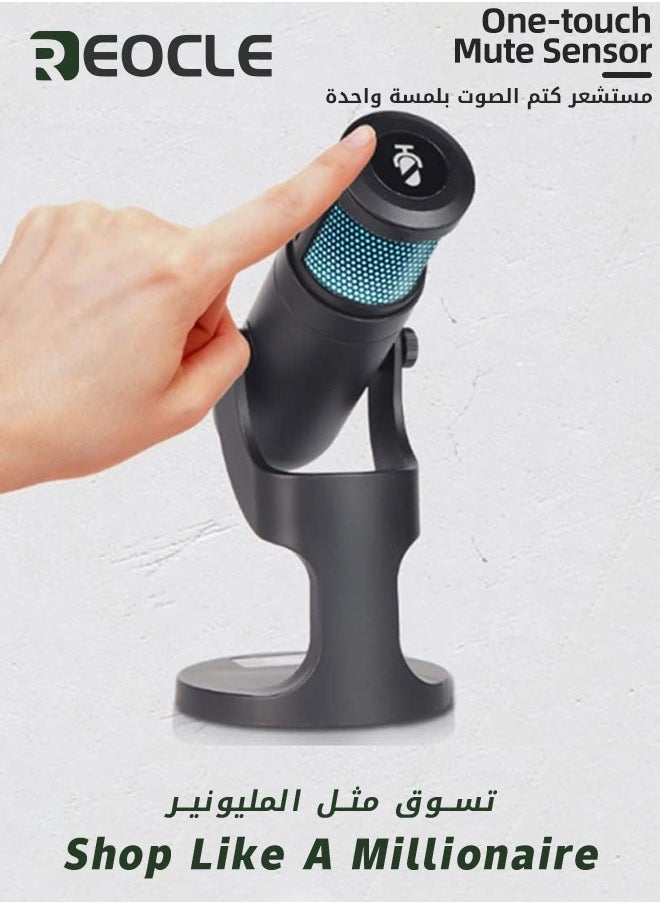 USB Condenser Microphone Compatible with Desktop/PC/MAC/Ps4 RGB Lighting Computer Mic with Noise Cancelling & Reverb Studio Podcast Mic for Voice Music Recording Podcasting Stream Game & Vocal
