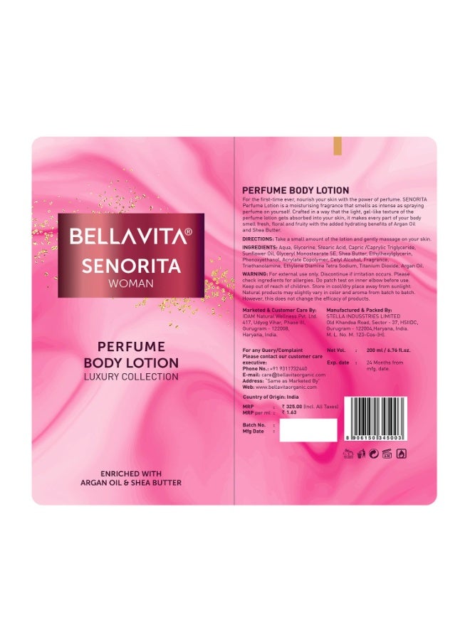 Bella Vita Luxury Senorita Woman Perfume Body Lotion for Nourishing, Hydrating, Soft, Supple,Healthy Skin with Argan Oil and Shea Butter 200 Ml - Image 2