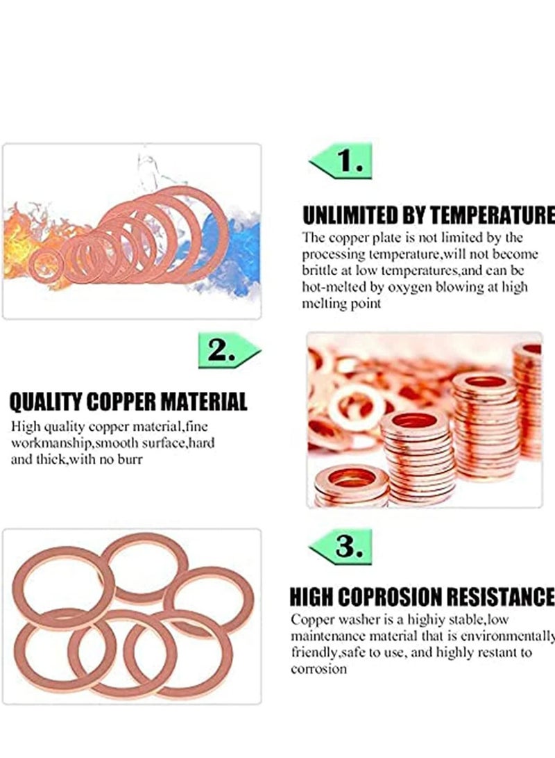 SYOSI Crush Washer, Copper Washers Assortment Set Suitable for All Types of Engines, Lock Metric Ring, Including Automobiles, Ships, Generators, Machinery, with Box - Image 3