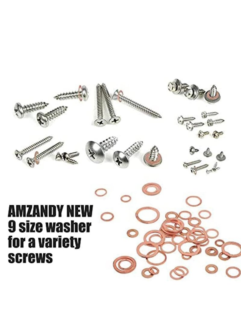 SYOSI Crush Washer, Copper Washers Assortment Set Suitable for All Types of Engines, Lock Metric Ring, Including Automobiles, Ships, Generators, Machinery, with Box - Image 2