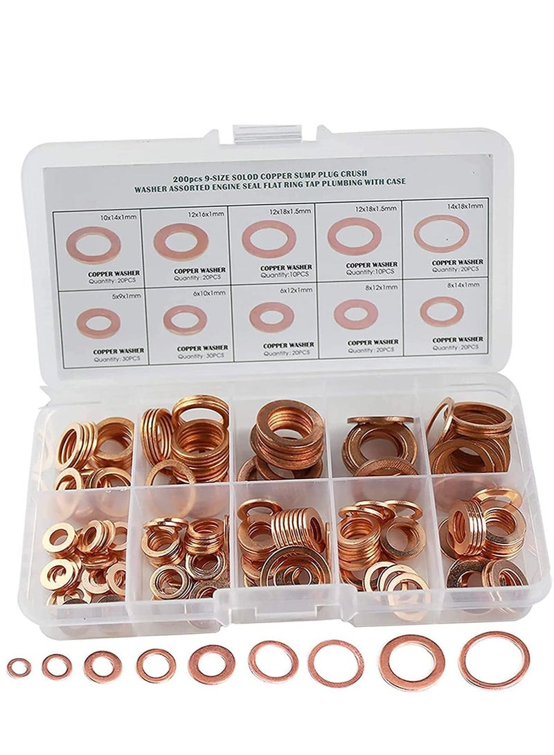 SYOSI Crush Washer, Copper Washers Assortment Set Suitable for All Types of Engines, Lock Metric Ring, Including Automobiles, Ships, Generators, Machinery, with Box - Image 1