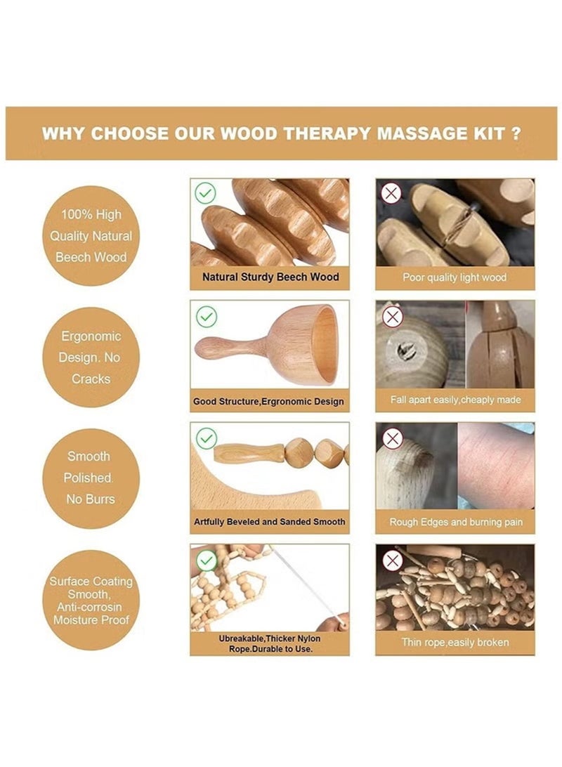 Topyich 6 Piece Wooden Therapy Set，Therapy Tools for Body Muscle Pain Relief Wooden Body Face Sculpting Tools Wood Roller Massager, Fascia Massage  - Image 3