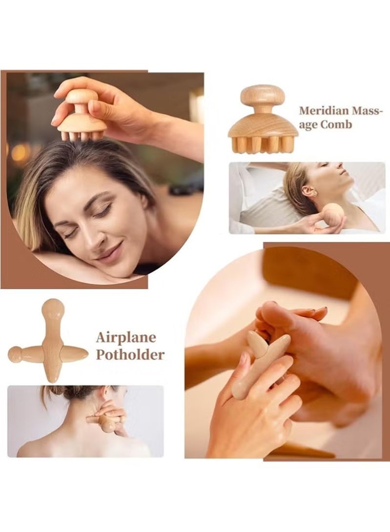 توبيتش اخشاب مساج - 6 قطع أدوات تدليك خشب، مُدلّك خشبي لتخفيف آلام العضلات ومساج الأنسجة الضمورية - Image 5