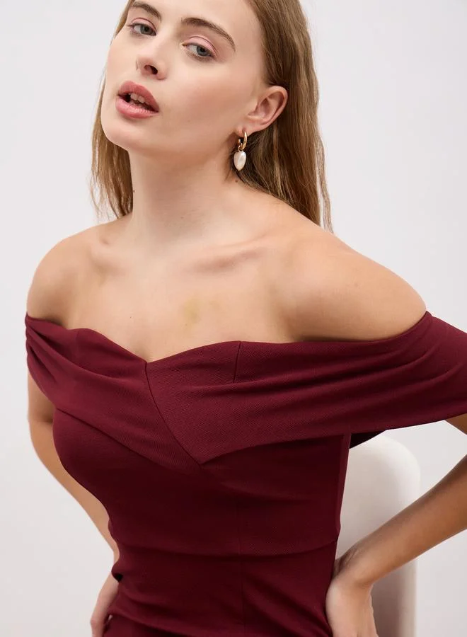 Styli Styli Off Shoulder Sheath Maxi Dress with Front Split