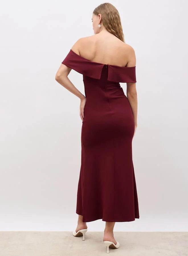 Styli Styli Off Shoulder Sheath Maxi Dress with Front Split