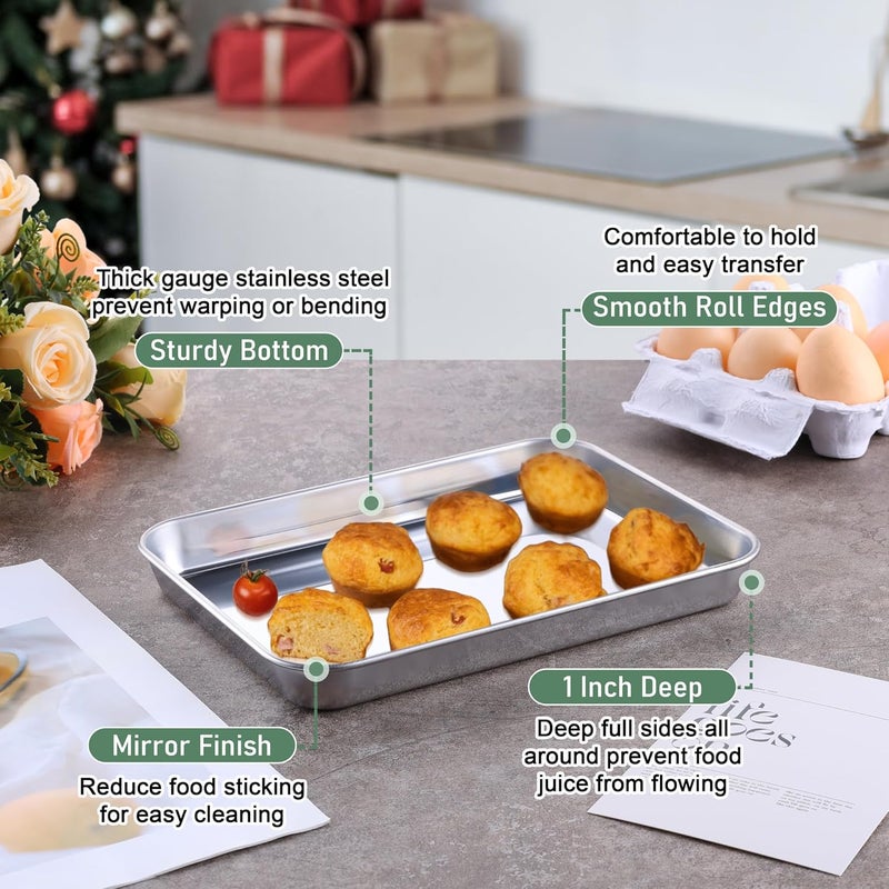 Homikit Toaster Oven Pan with Rack Set, 9 x 7 Inch Baking Sheet with Wire Rack, Stainless Steel Cookie Sheets for Baking, Small Cookie Sheets Bacon Tray with Cooling Rack, Rust Free & Dishwasher Safe - Image 3