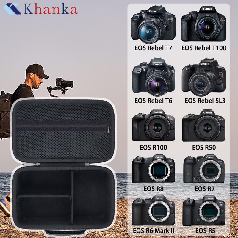 khanka Camera Case for Canon EOS Rebel T7/T100/T6/R50/R100/R5/R7/R8/R6 Mark II/SL3 DSLR Camera,Travel Protective Carrying Case for Canon EOS Rebel Camera and 18-55mm/18-45mm Lens(Case Only) - Image 5
