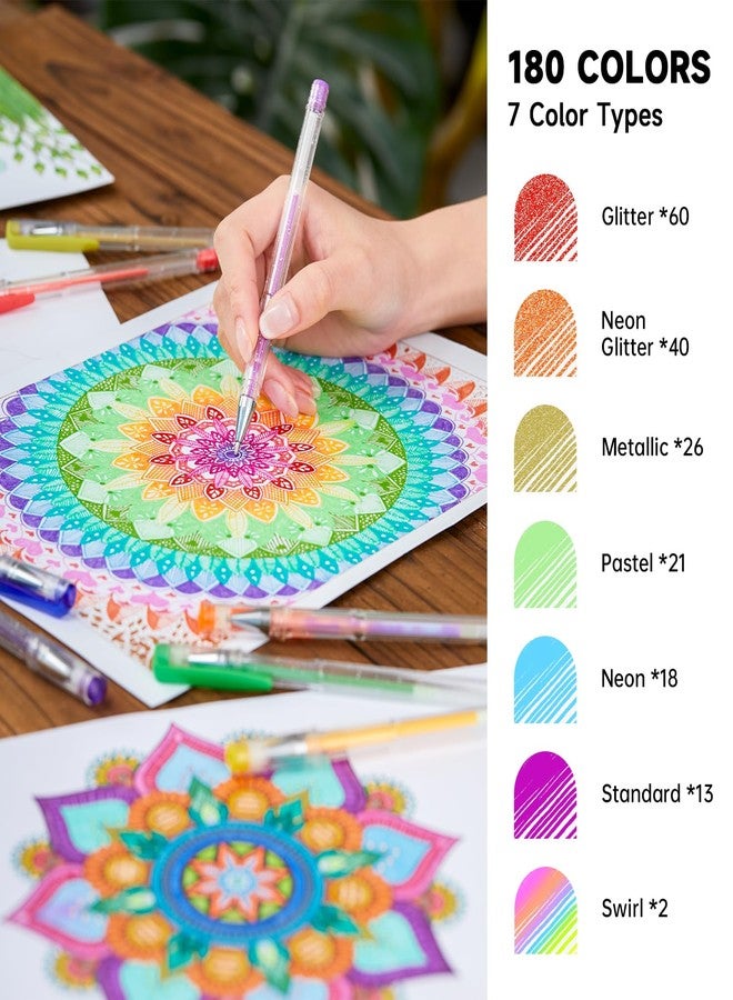 Shuttle Art 360 Pack Gel Pens Set, 180 Colors Gel Pen Set Plus 180 Color Refills Perfect for Adult Coloring Books Doodling Drawing Art Markers - Image 3