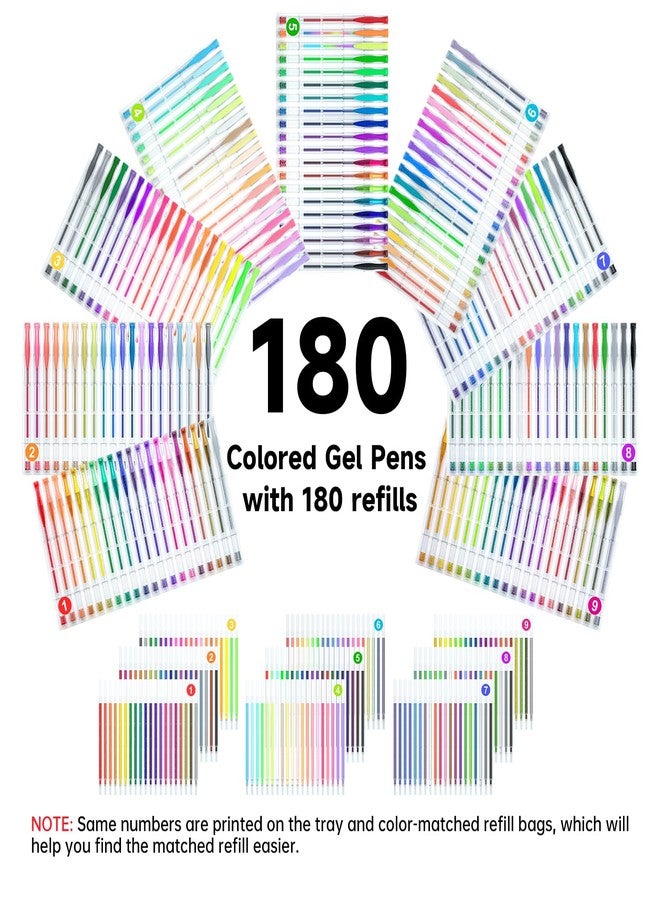 Shuttle Art 360 Pack Gel Pens Set, 180 Colors Gel Pen Set Plus 180 Color Refills Perfect for Adult Coloring Books Doodling Drawing Art Markers - Image 2