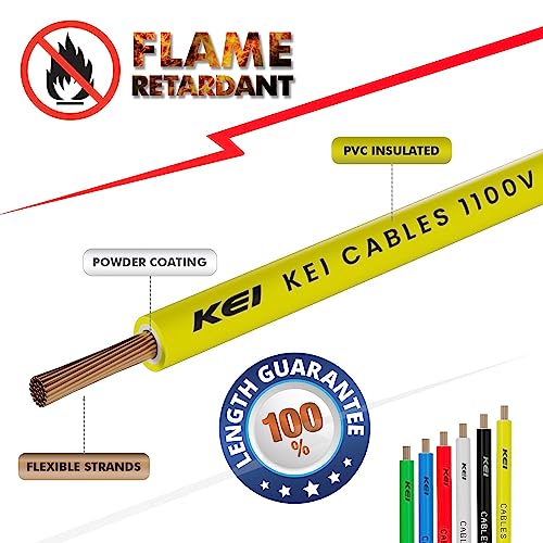 KEI WIRES & CABLES Homecab 0.75 sqmm 1 Core Copper Flame Retardant House Wire PVC Insulated Cable for Domestic & Industrial Electrical Wiring (Yellow, 90 Meters) - Image 3