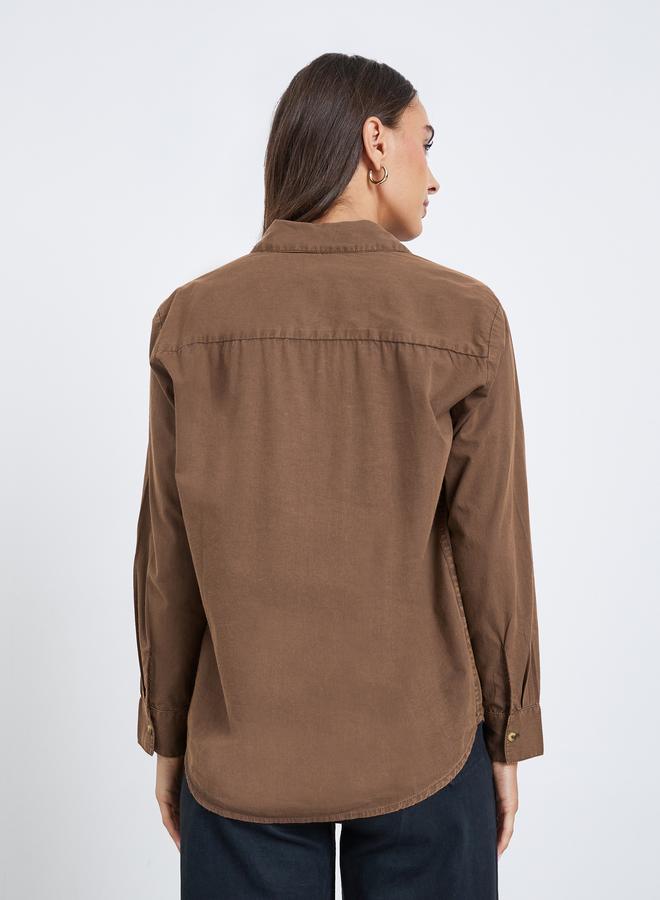 Styli Brown Long Sleeve Acid Wash Shirt - Image 4