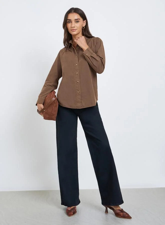 Styli Brown Long Sleeve Acid Wash Shirt
