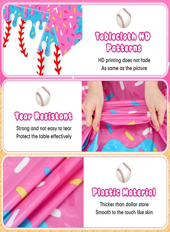 Remagr 2 Pcs Ice Cream Baseball Tablecloth Ice Cream Drip Baseball Party Decorations Pink Blue Plastic Table Covers for Sport Party Birthday Decoration Baby Shower Summer, 54 x 108 Inch - Image 3