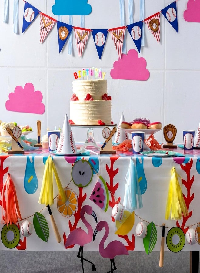 Remagr 2 Pcs Ice Cream Baseball Tablecloth Ice Cream Drip Baseball Party Decorations Pink Blue Plastic Table Covers for Sport Party Birthday Decoration Baby Shower Summer, 54 x 108 Inch - Image 4