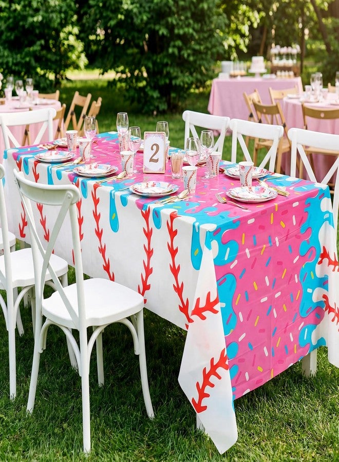 Remagr 2 Pcs Ice Cream Baseball Tablecloth Ice Cream Drip Baseball Party Decorations Pink Blue Plastic Table Covers for Sport Party Birthday Decoration Baby Shower Summer, 54 x 108 Inch - Image 5