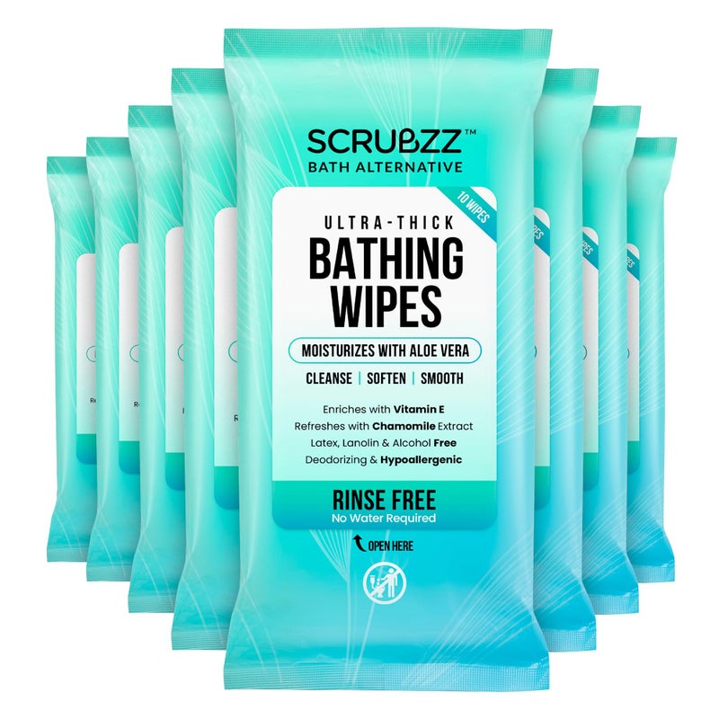 Extra Large Bath Wipes for Adults No Rinse 80 Disposable Body Cleansing Cloths for Men Women Elderly Great for Gym Camping Post Surgery