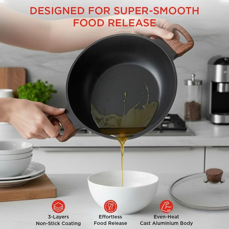 Vinod Di Casa Non Stick Kadai 22 cm, 1.8 Litre | 3 Layer Non Stick Aluminium Cookware | 4.8 mm Thick Base for Even Heat | Easy Grip Handle | Gas & Induction Friendly Fry Pan - Image 3