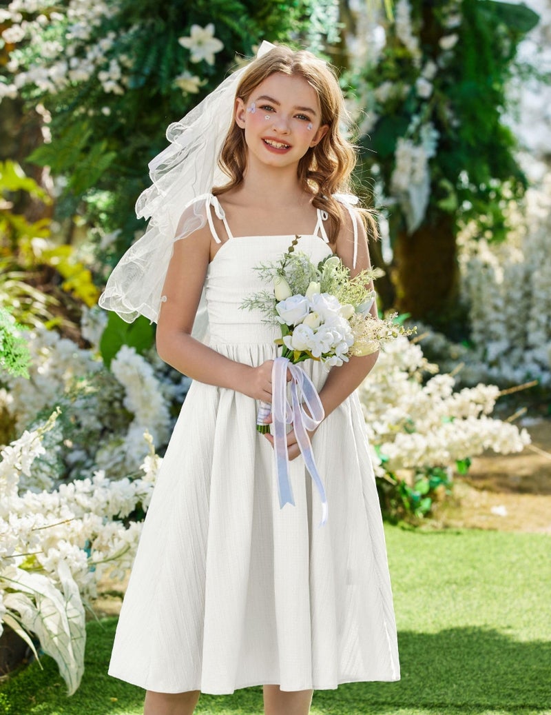 Arshiner Teen Girl Dresses Summer Maxi Long Spaghetti Strap White Wedding Boho Girls Dress 12-14 - Image 4