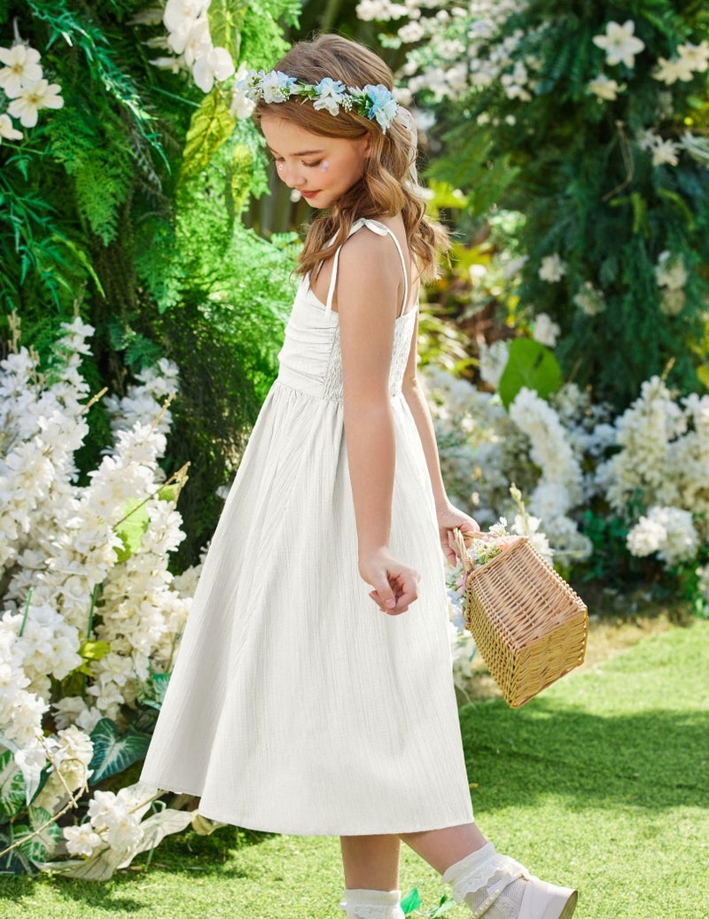 Arshiner Teen Girl Dresses Summer Maxi Long Spaghetti Strap White Wedding Boho Girls Dress 12-14 - Image 3