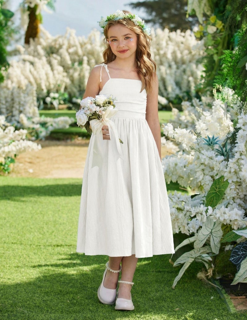 Arshiner Teen Girl Dresses Summer Maxi Long Spaghetti Strap White Wedding Boho Girls Dress 12-14 - Image 2