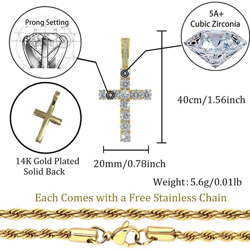 TOPGRILLZ Cross Necklace for Men Gold Necklace for Women Gold Jewelry 14K Silver Plated Solid Iced Cubic Zirconia Stainless Steel Pendant Chain - Image 2