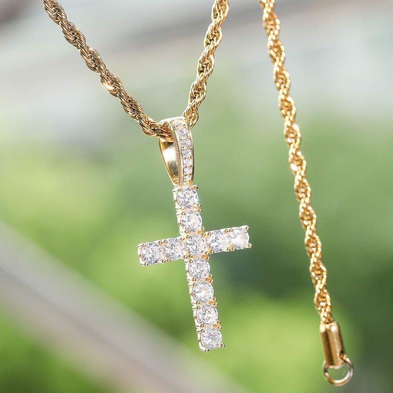 TOPGRILLZ Cross Necklace for Men Gold Necklace for Women Gold Jewelry 14K Silver Plated Solid Iced Cubic Zirconia Stainless Steel Pendant Chain - Image 3