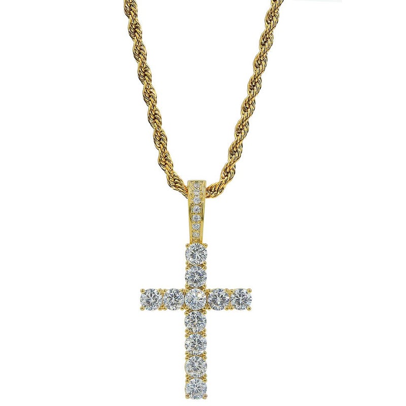 TOPGRILLZ Cross Necklace for Men Gold Necklace for Women Gold Jewelry 14K Silver Plated Solid Iced Cubic Zirconia Stainless Steel Pendant Chain - Image 1