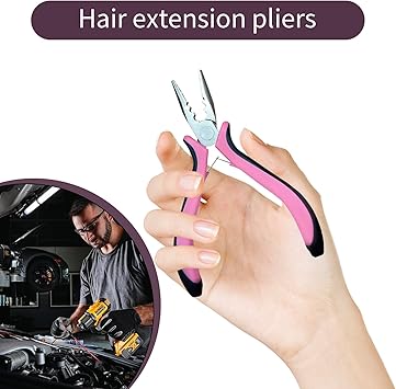 Hair Extension Pliers for Professional Use Mini Pliers Precision Tool for Installing and Removing Hair Extensions Ergonomic Handle Stainless Stee Pink - Image 5
