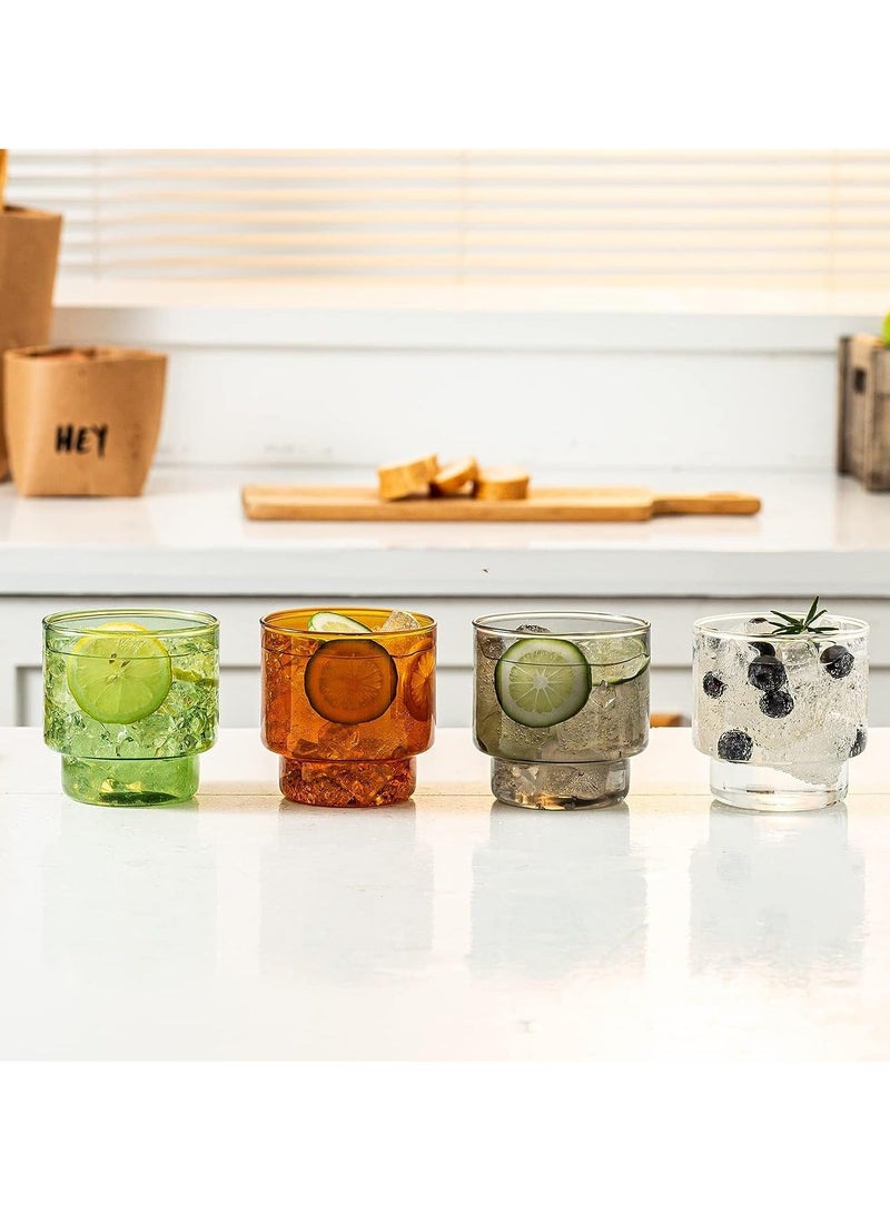 Vintage Glassware Set of 4, Creative Glass Cups, Stackable Colored Drinking Glass Cups, Premium Glass Tumbler for Hot & Cold Beverages, Milk, Juice or Juice  - Image 2