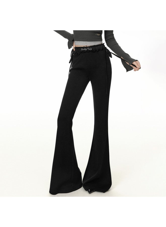 EPTISON Balletcore Flared Pants For Women - Summer 2025 New Arrival Lace Panel Tie-waist Slim Fit Casual Trousers - Image 2