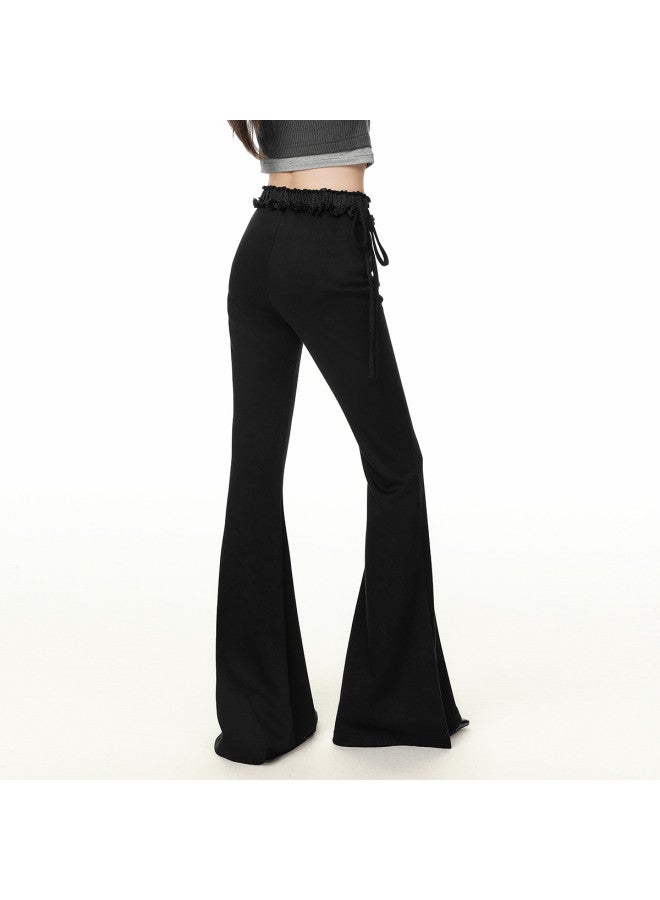EPTISON Balletcore Flared Pants For Women - Summer 2025 New Arrival Lace Panel Tie-waist Slim Fit Casual Trousers - Image 5