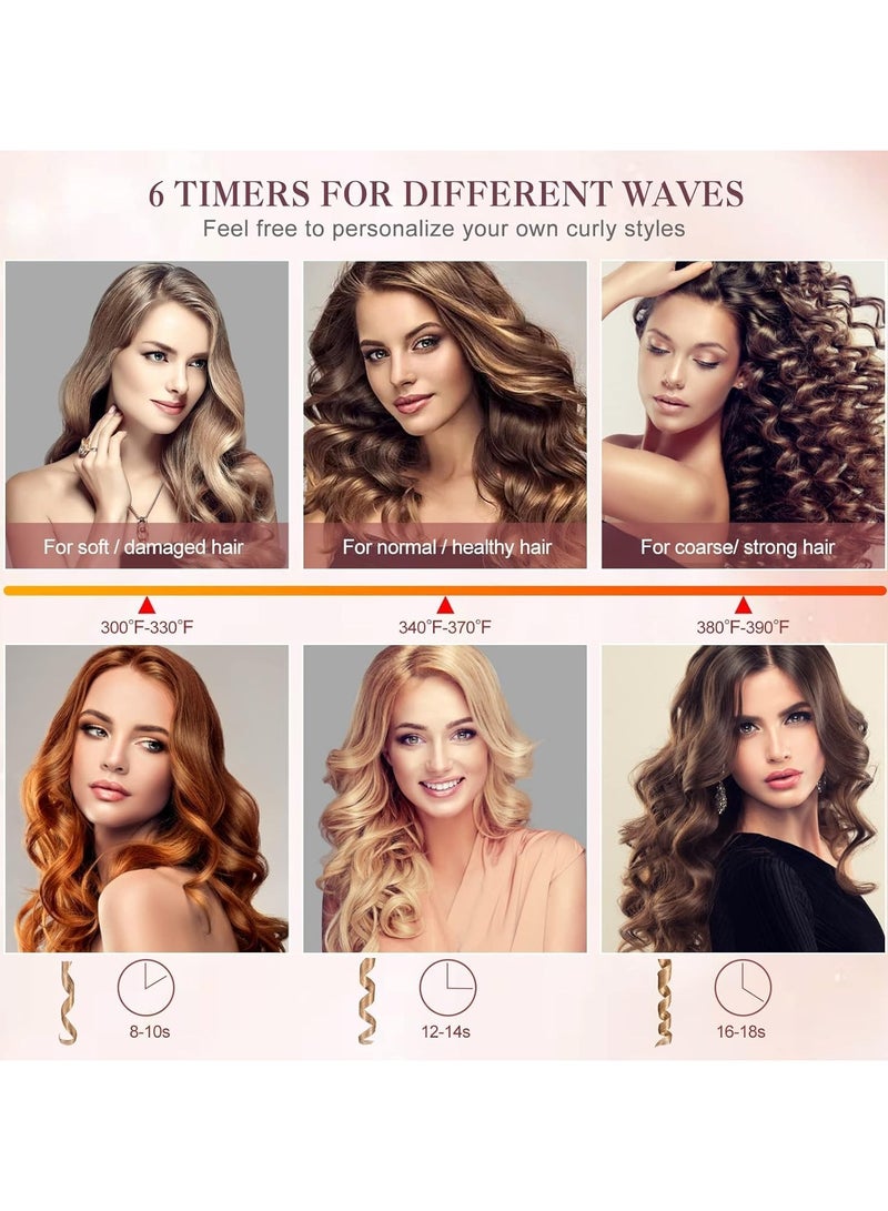 عام مكواة تجعيد الشعر التلقائية، مكواة تجعيد الشعر اللاسلكية ذاتية الدوران مع 6 درجات حرارة ومرقم الوقت، مكواة تجعيد الشعر اللاسلكية القابلة للشحن ذاتية الإيقاف - Image 2