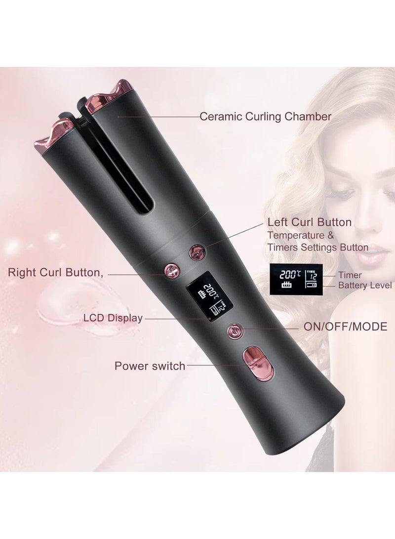 عام مكواة تجعيد الشعر التلقائية، مكواة تجعيد الشعر اللاسلكية ذاتية الدوران مع 6 درجات حرارة ومرقم الوقت، مكواة تجعيد الشعر اللاسلكية القابلة للشحن ذاتية الإيقاف - Image 3