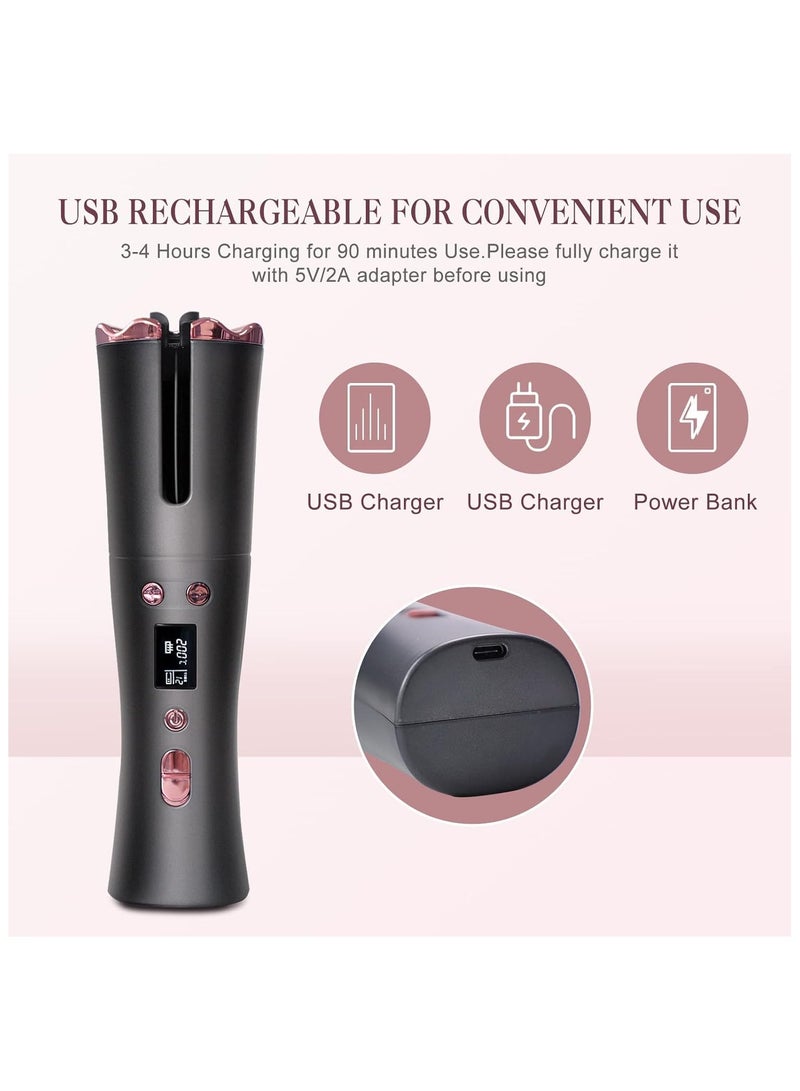 عام مكواة تجعيد الشعر التلقائية، مكواة تجعيد الشعر اللاسلكية ذاتية الدوران مع 6 درجات حرارة ومرقم الوقت، مكواة تجعيد الشعر اللاسلكية القابلة للشحن ذاتية الإيقاف - Image 4