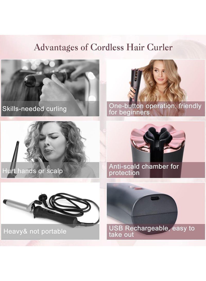 عام مكواة تجعيد الشعر التلقائية، مكواة تجعيد الشعر اللاسلكية ذاتية الدوران مع 6 درجات حرارة ومرقم الوقت، مكواة تجعيد الشعر اللاسلكية القابلة للشحن ذاتية الإيقاف - Image 5