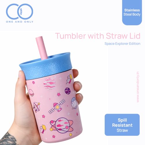 ONE AND ONLY Toddler Sipper Cup with Straw and Lid Stainless Steel Leakproof Bottle for Kids and Toddlers, 350ml Coffee Sippy Mug for Travelling (Pink) - Image 2
