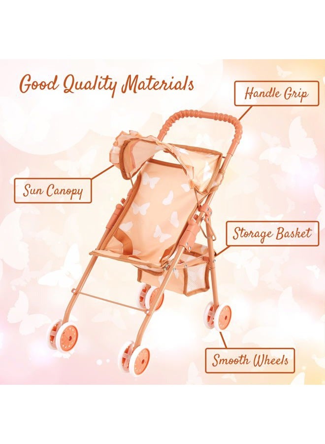 The New York Doll Collection My First Baby Doll Stroller for Toddlers 3 Year Old Girls, Little Kids | Folding Baby Stroller for Dolls, Toy Stroller for Baby Dolls with Bottom Storage Basket, Foldable Frame, Canopy, Seatbelt - Image 3